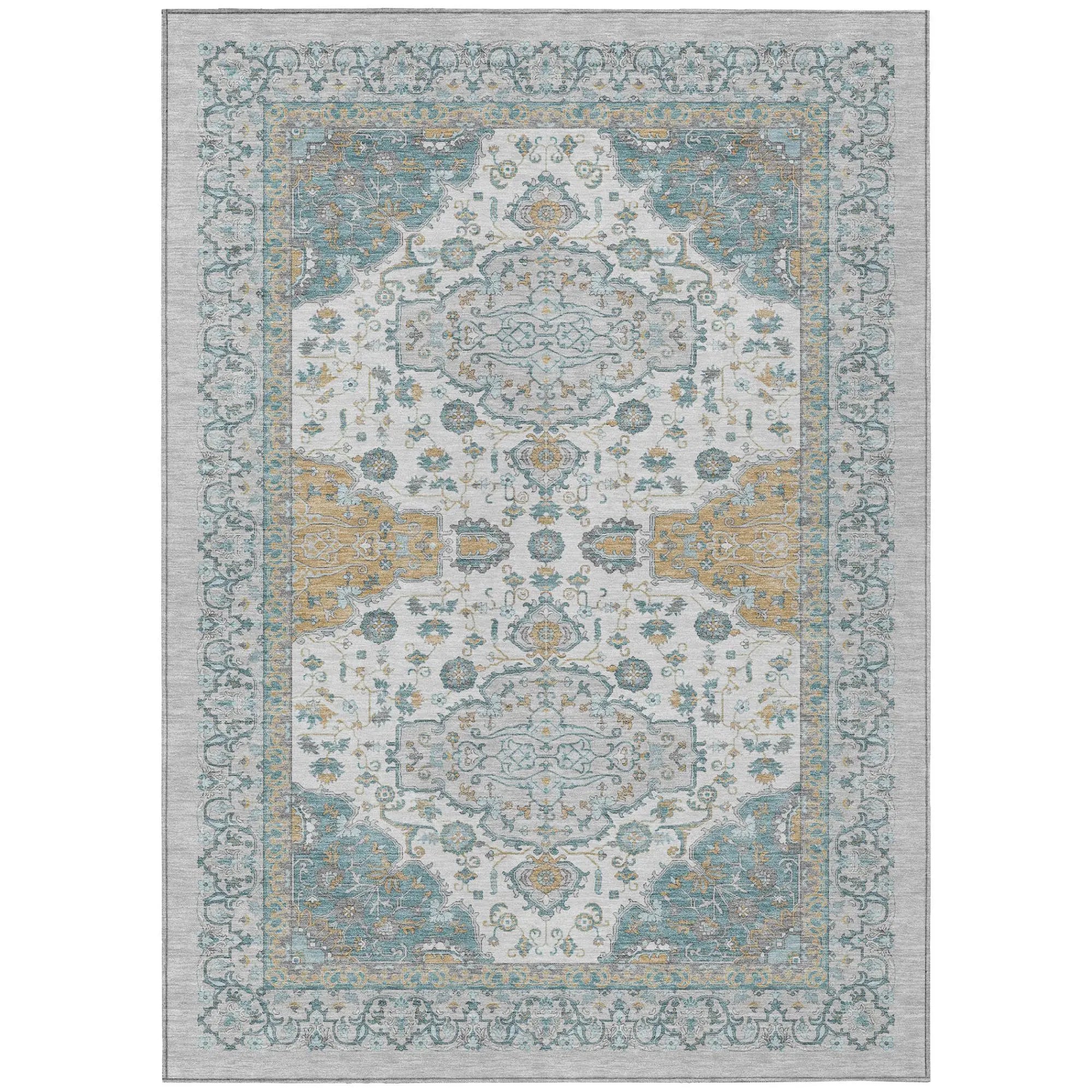3' X 5' Silver And Gray Oriental Washable Indoor Outdoor Area Rug Homeroots Outdoor