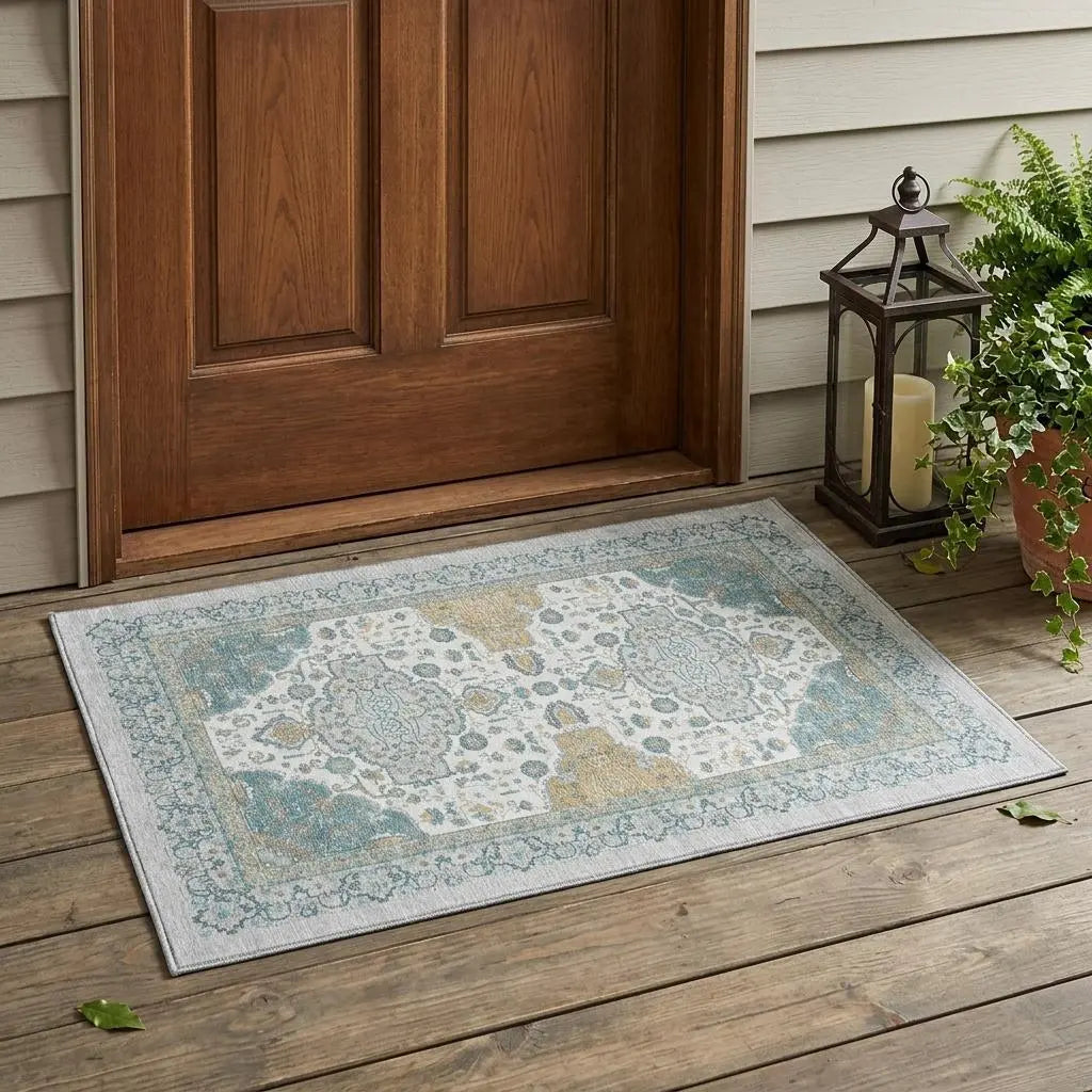 3' X 5' Silver And Gray Oriental Washable Indoor Outdoor Area Rug Homeroots Outdoor
