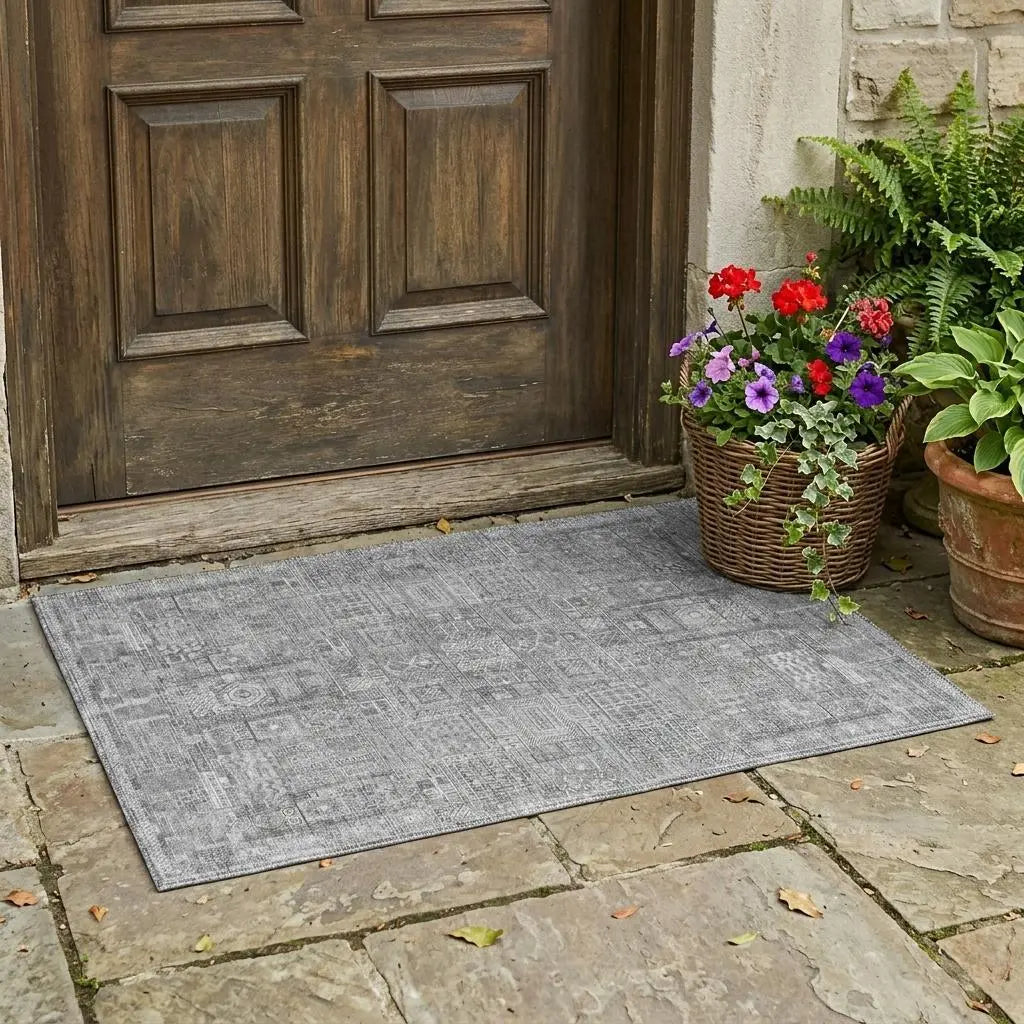 3' X 5' Silver And Gray Oriental Washable Indoor Outdoor Area Rug Homeroots Outdoor