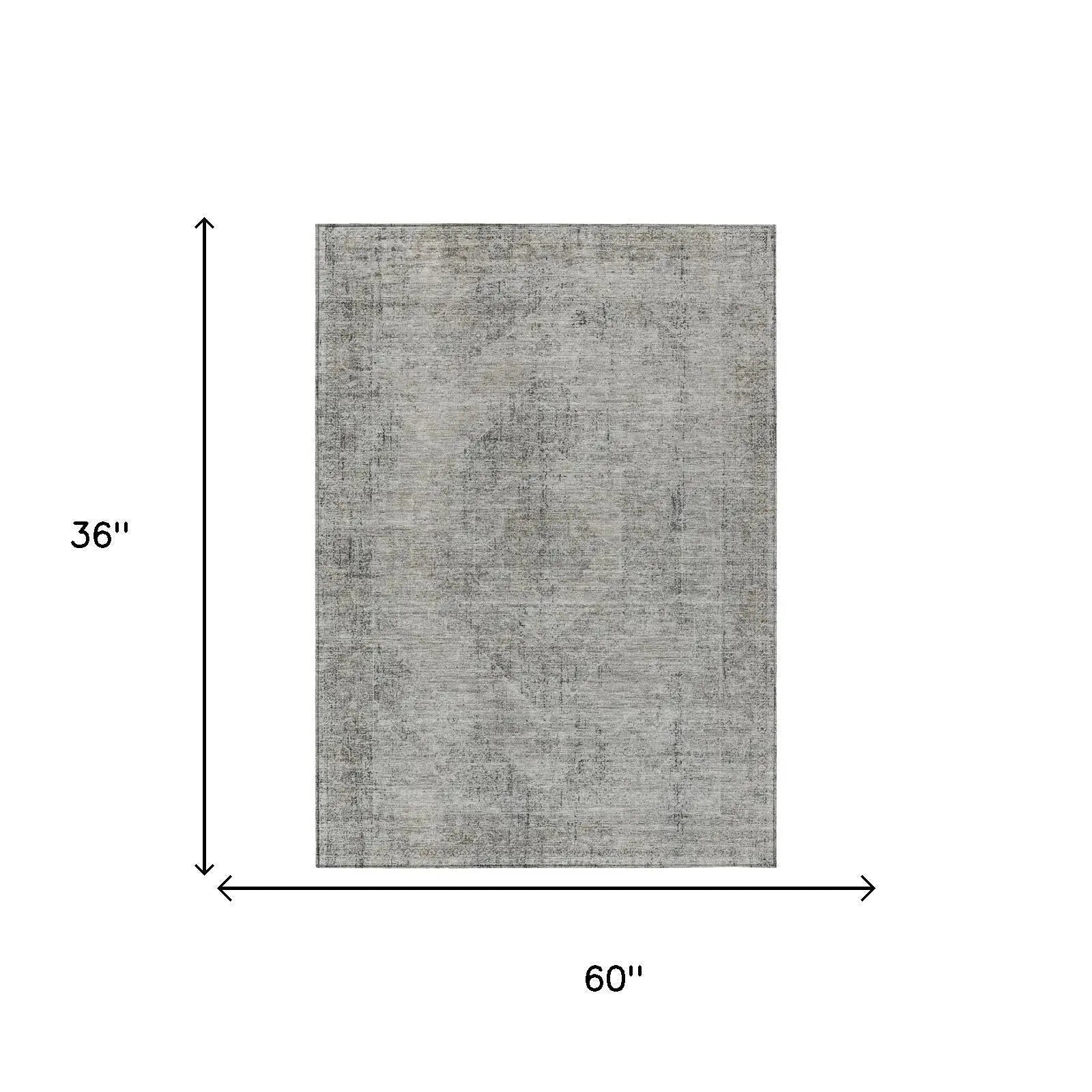 3' X 5' Silver And Gray Oriental Washable Indoor Outdoor Area Rug Homeroots Outdoor