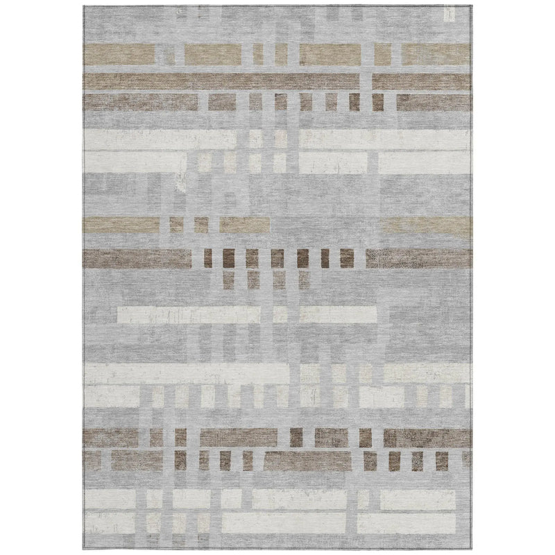 3' X 5' Silver And Gray Striped Washable Indoor Outdoor Area Rug Homeroots Outdoor