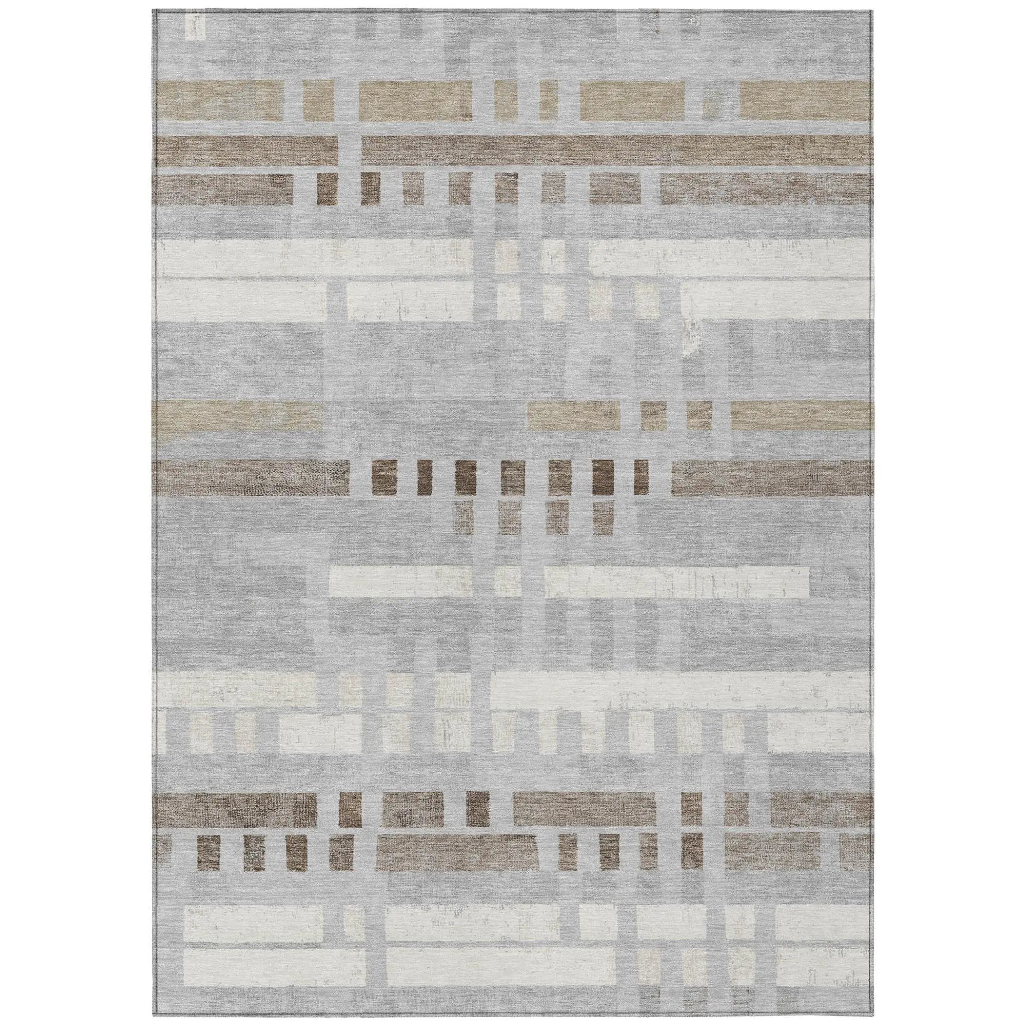 3' X 5' Silver And Gray Striped Washable Indoor Outdoor Area Rug Homeroots Outdoor