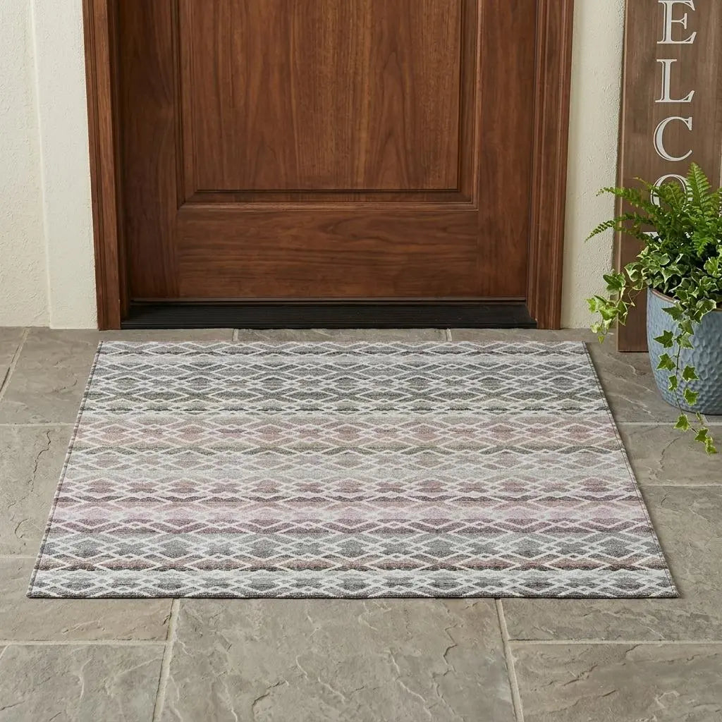 3' X 5' Silver And Gray Striped Washable Indoor Outdoor Area Rug Homeroots Outdoor