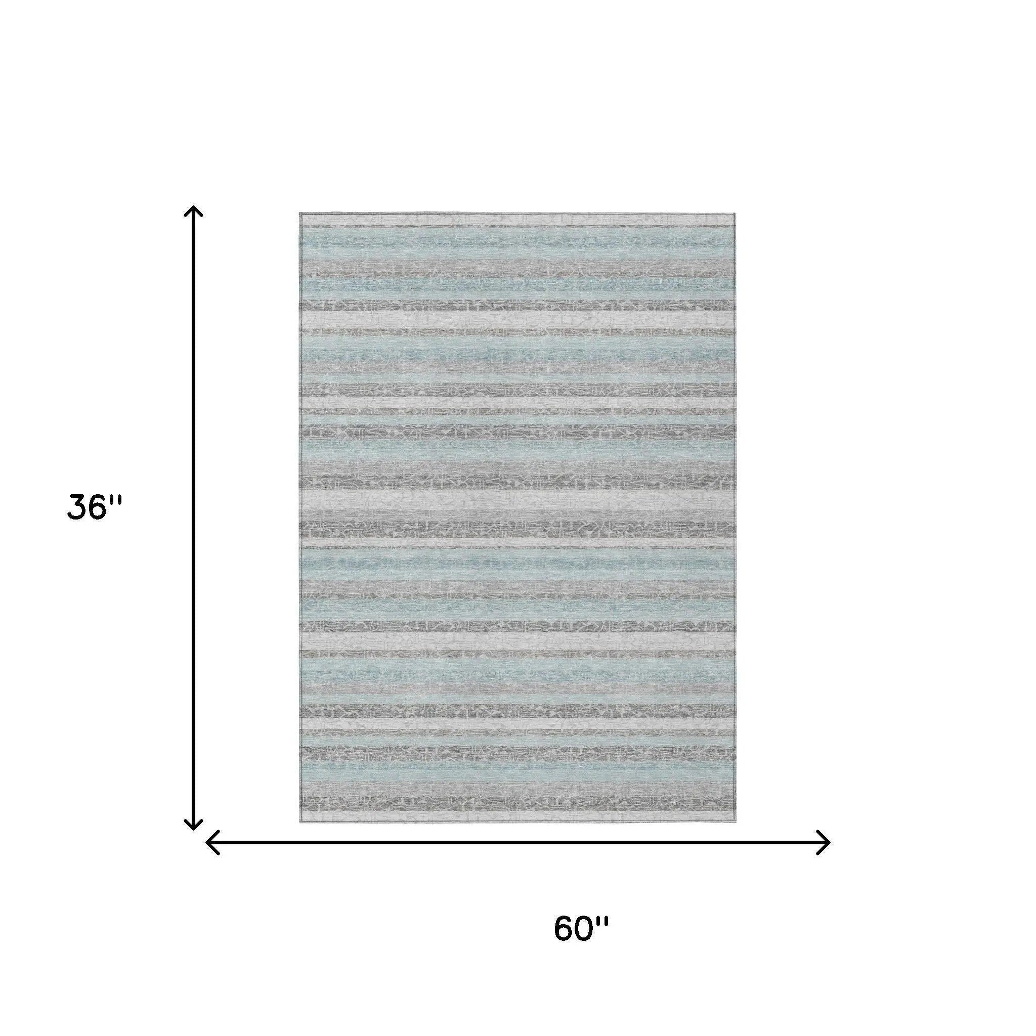 3' X 5' Silver And Gray Striped Washable Indoor Outdoor Area Rug Homeroots Outdoor