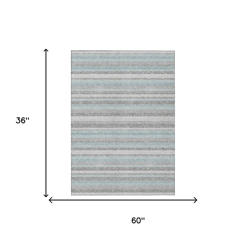 3' X 5' Silver And Gray Striped Washable Indoor Outdoor Area Rug Homeroots Outdoor
