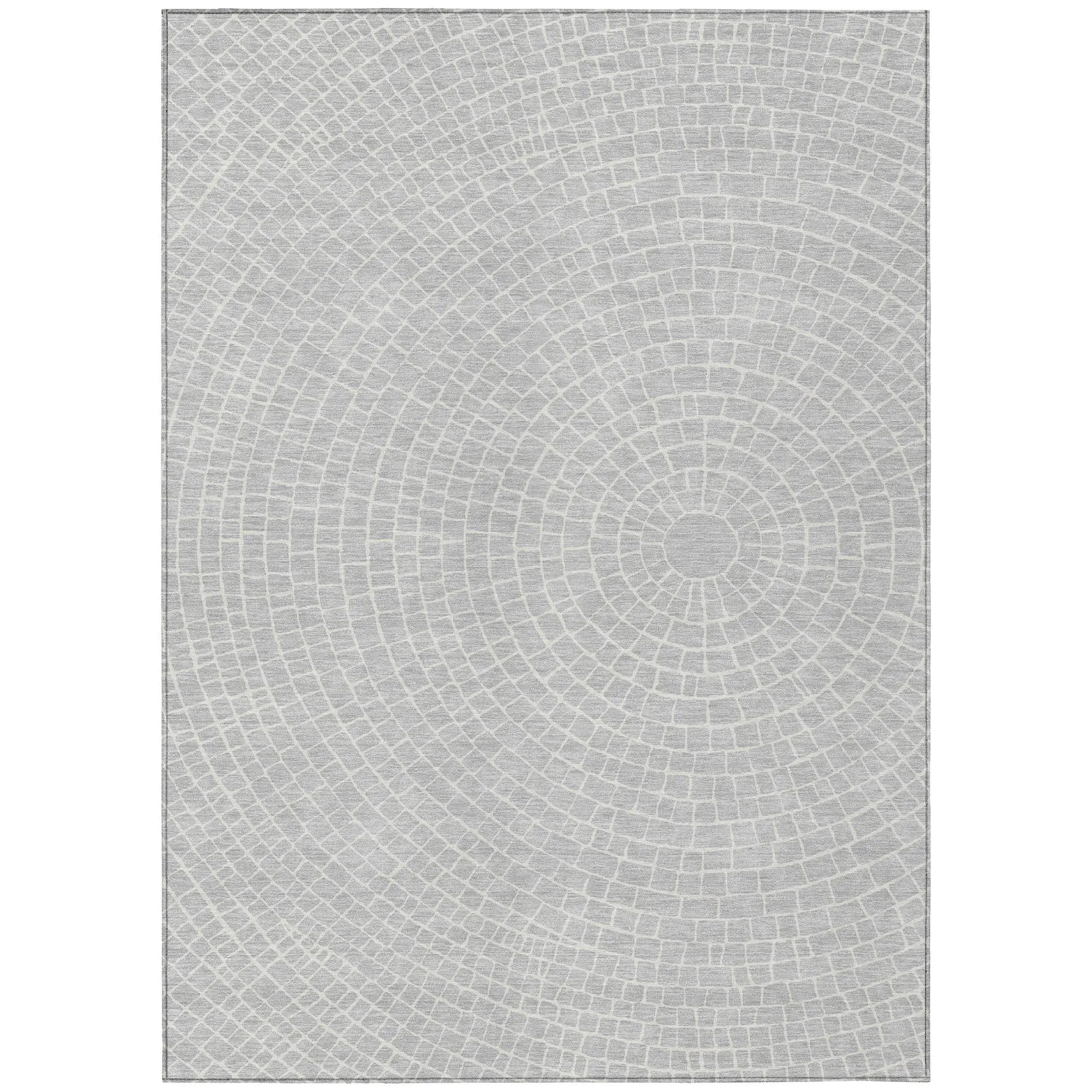 3' X 5' Silver And Ivory Geometric Washable Indoor Outdoor Area Rug Homeroots Outdoor