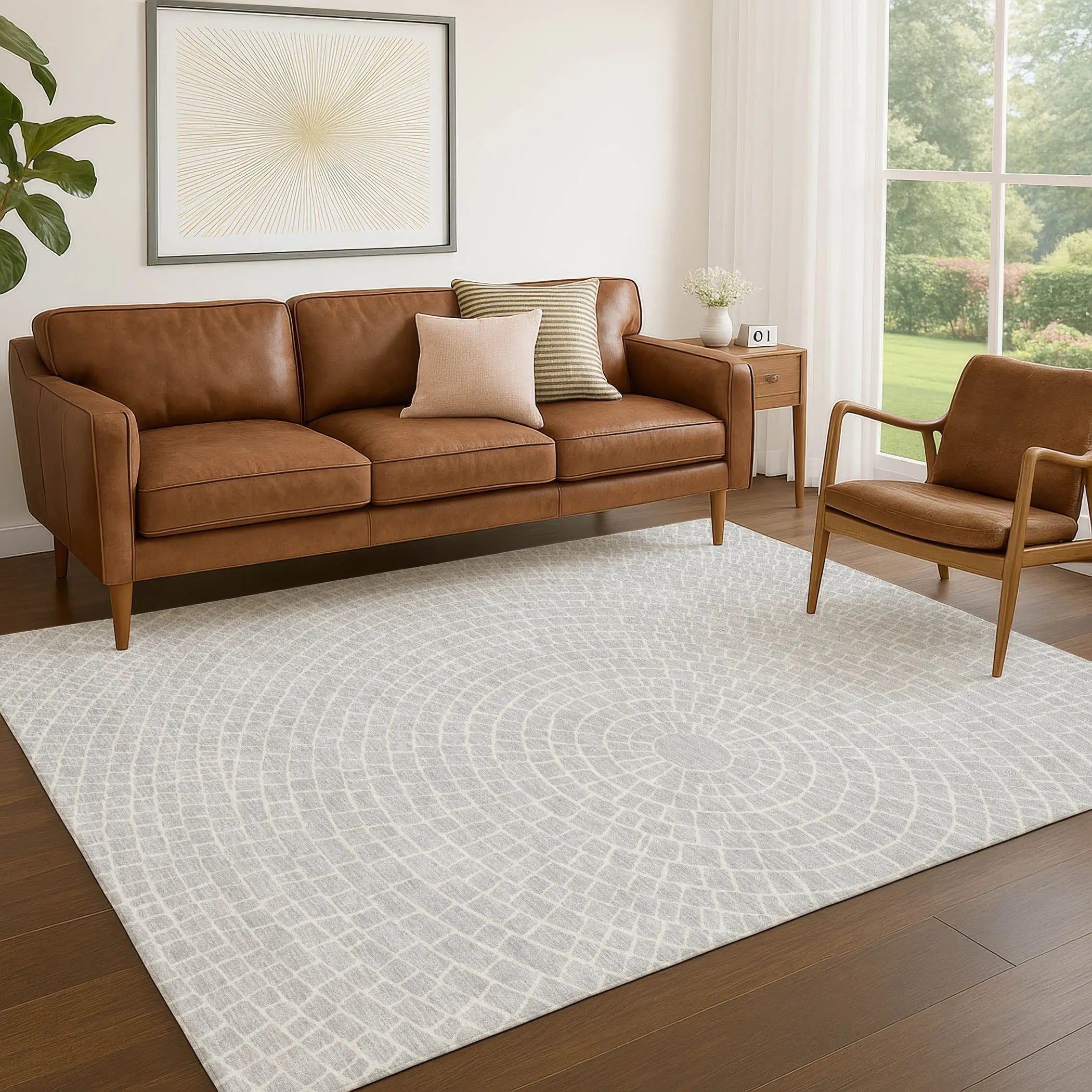 3' X 5' Silver And Ivory Geometric Washable Indoor Outdoor Area Rug Homeroots Outdoor