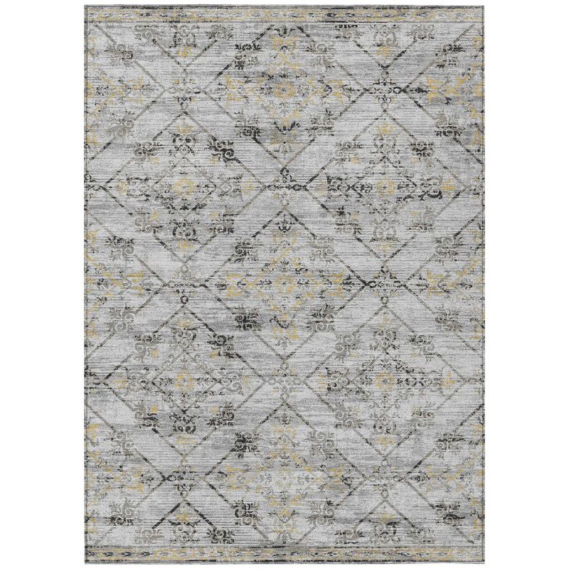 3' X 5' Silver And Ivory Geometric Washable Indoor Outdoor Area Rug Homeroots Outdoor