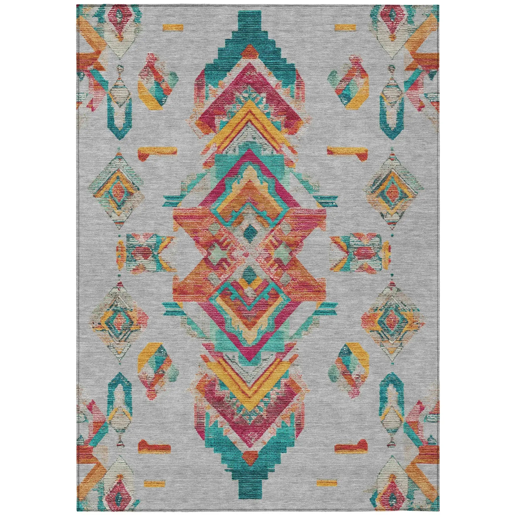3' X 5' Silver And Ivory Tribal Washable Indoor Outdoor Area Rug Homeroots Outdoor