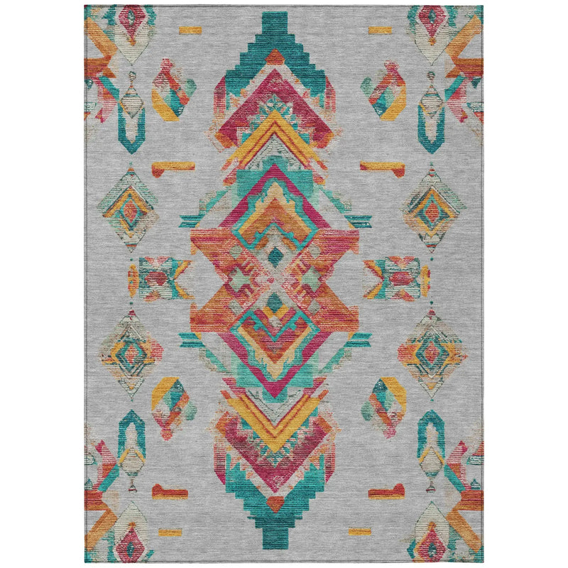 3' X 5' Silver And Ivory Tribal Washable Indoor Outdoor Area Rug Homeroots Outdoor