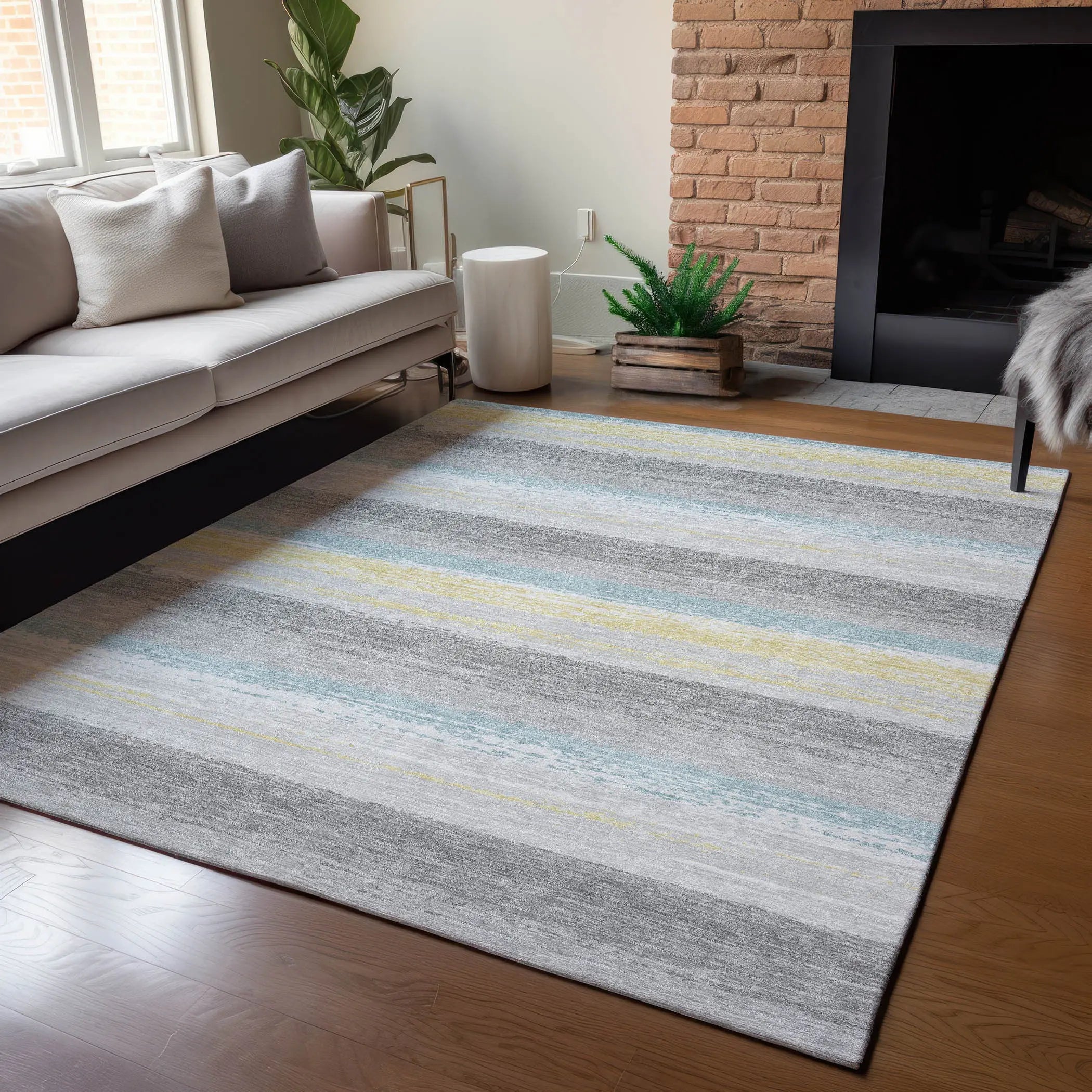 3' X 5' Silver And Taupe Striped Washable Indoor Outdoor Area Rug Homeroots Outdoor