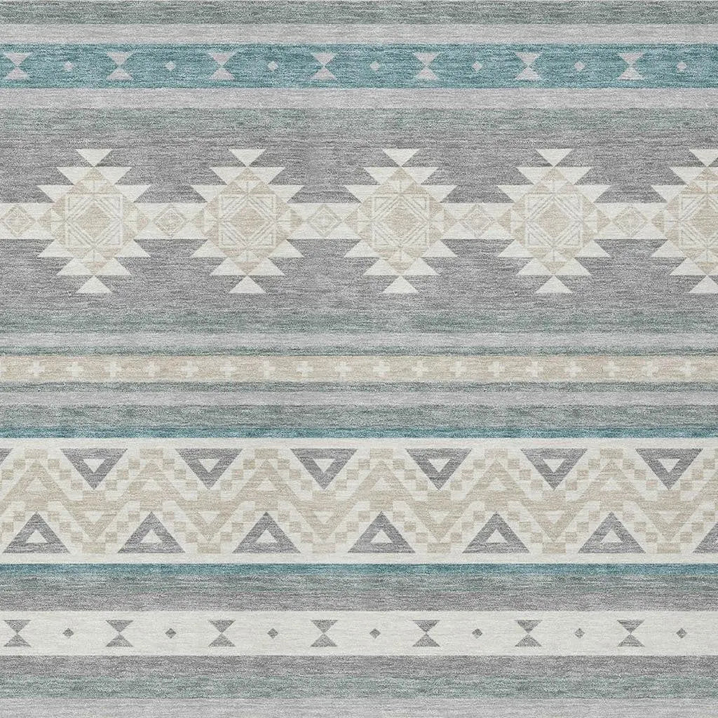 3' X 5' Silver And Teal Blue Southwestern Washable Indoor Outdoor Area Rug Homeroots Outdoor