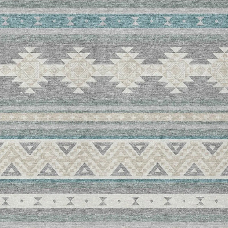 3' X 5' Silver And Teal Blue Southwestern Washable Indoor Outdoor Area Rug Homeroots Outdoor