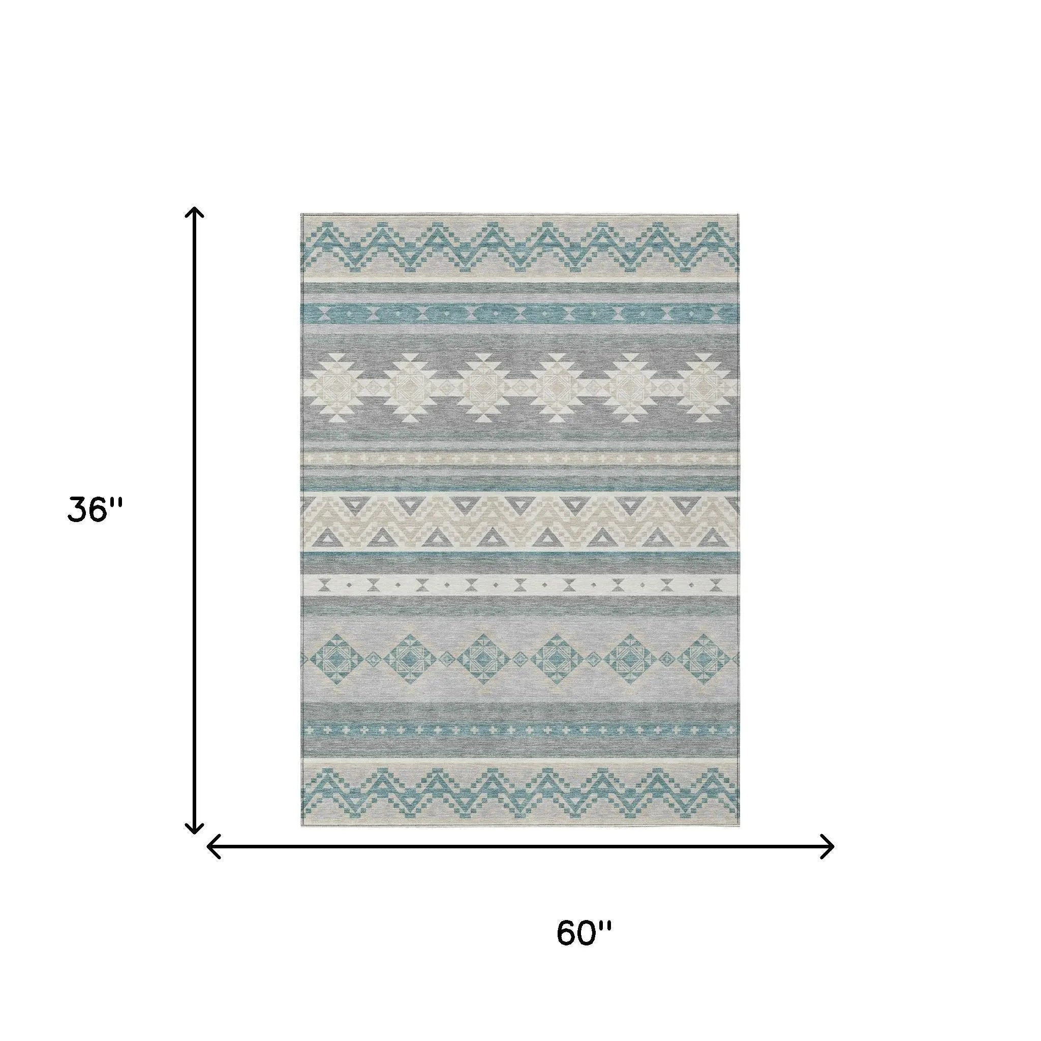 3' X 5' Silver And Teal Blue Southwestern Washable Indoor Outdoor Area Rug Homeroots Outdoor