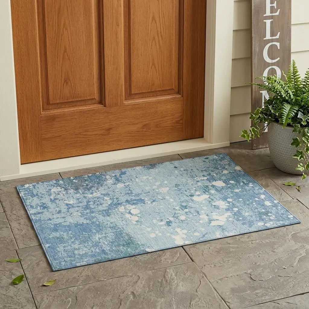 3' X 5' Sky Blue And Beige Abstract Washable Indoor Outdoor Area Rug Homeroots Outdoor