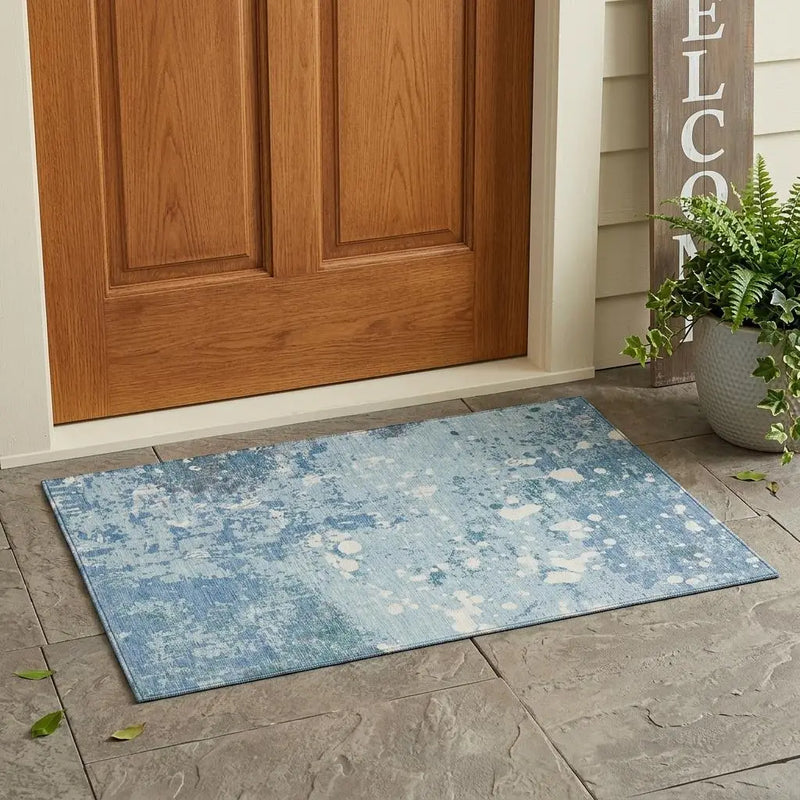 3' X 5' Sky Blue And Beige Abstract Washable Indoor Outdoor Area Rug Homeroots Outdoor