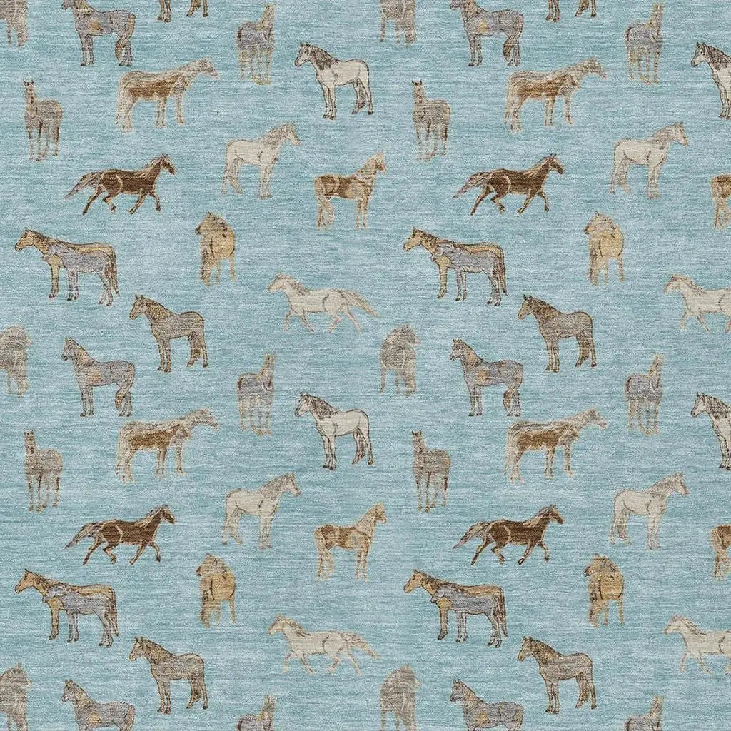 3' X 5' Sky Blue And Beige Horse Washable Indoor Outdoor Area Rug Homeroots Outdoor