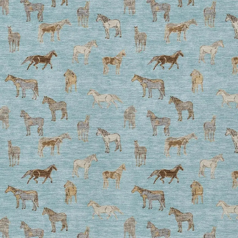 3' X 5' Sky Blue And Beige Horse Washable Indoor Outdoor Area Rug Homeroots Outdoor