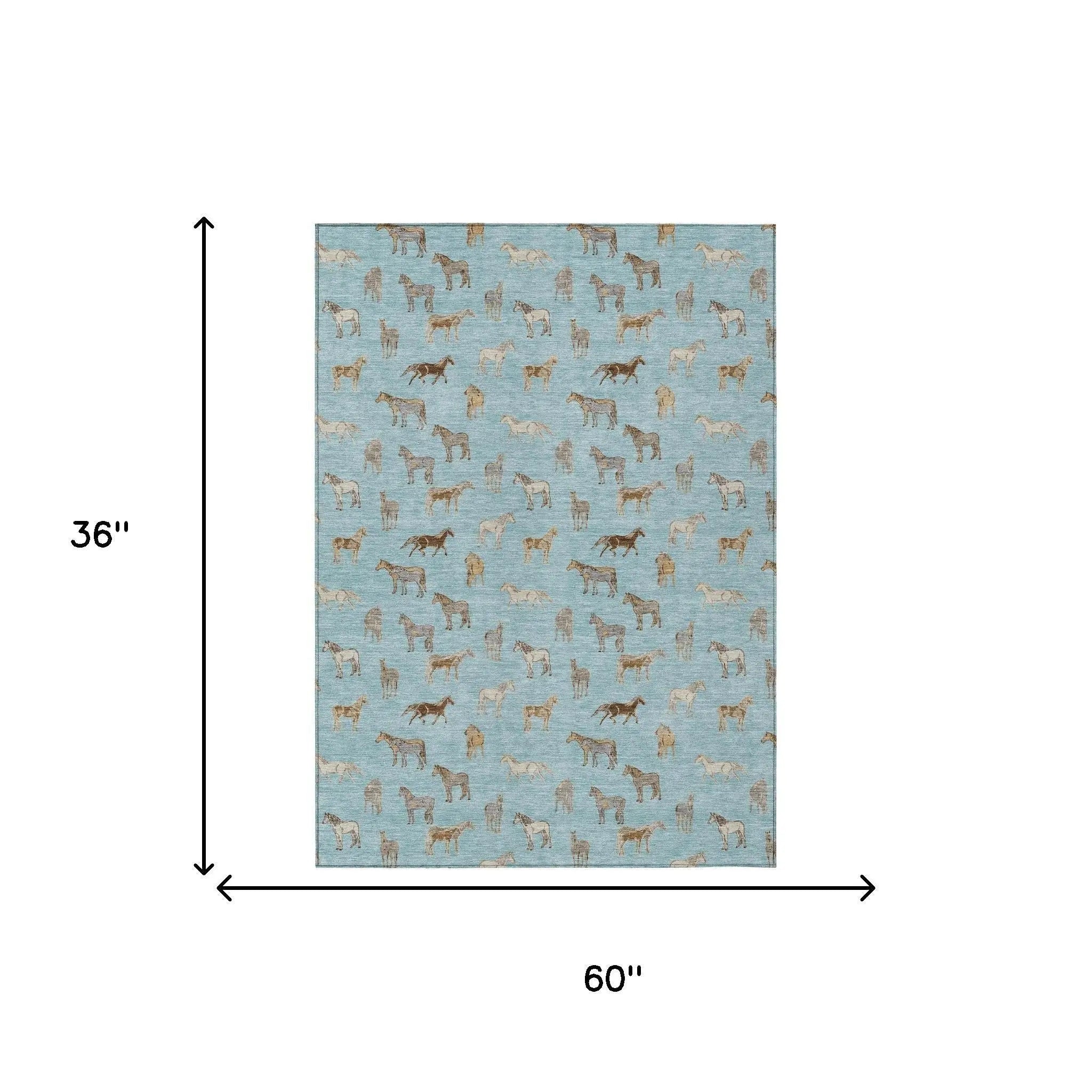 3' X 5' Sky Blue And Beige Horse Washable Indoor Outdoor Area Rug Homeroots Outdoor