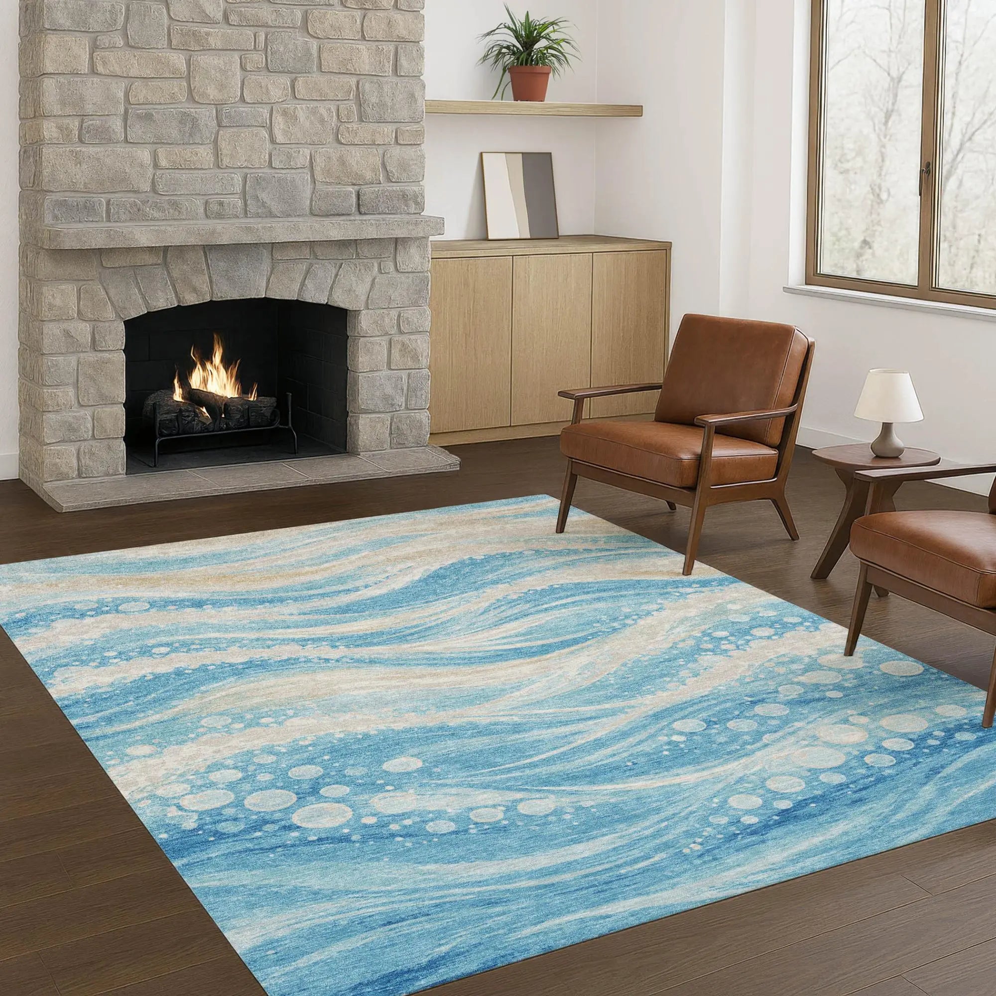 3' X 5' Sky Blue And Blue Abstract Washable Indoor Outdoor Area Rug Homeroots Outdoor