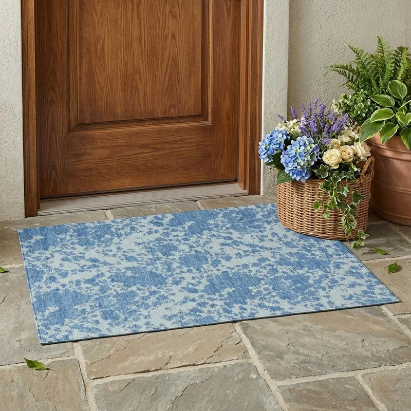3' X 5' Sky Blue And Blue Abstract Washable Indoor Outdoor Area Rug Homeroots Outdoor