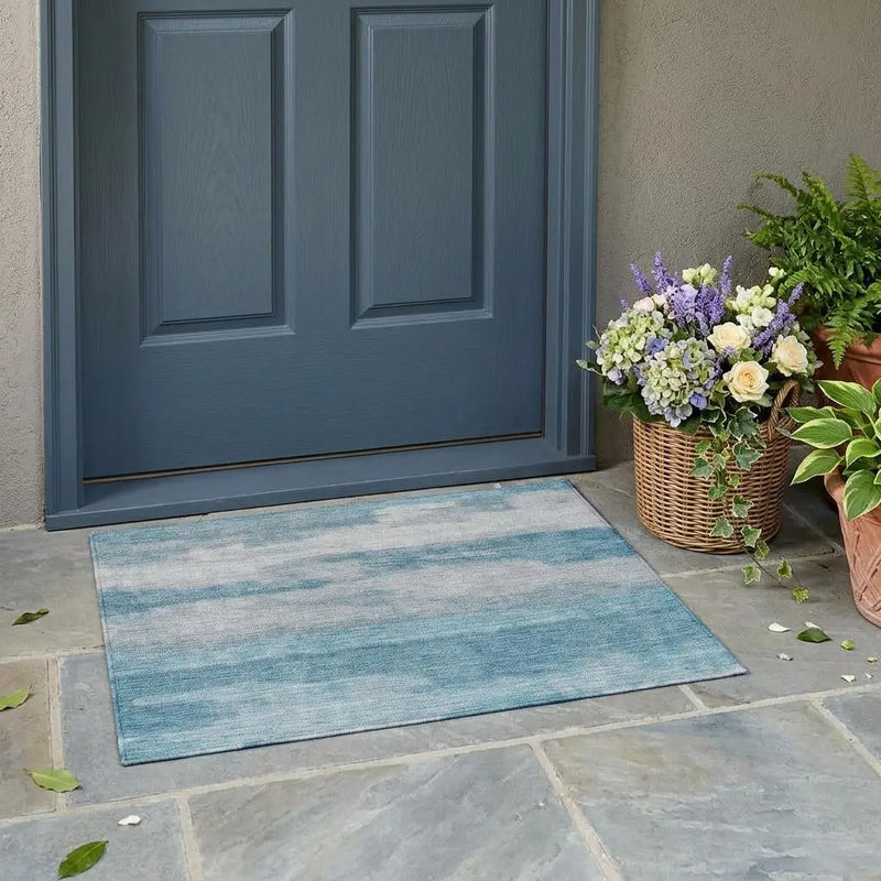 3' X 5' Sky Blue And Blue Abstract Washable Indoor Outdoor Area Rug Homeroots Outdoor