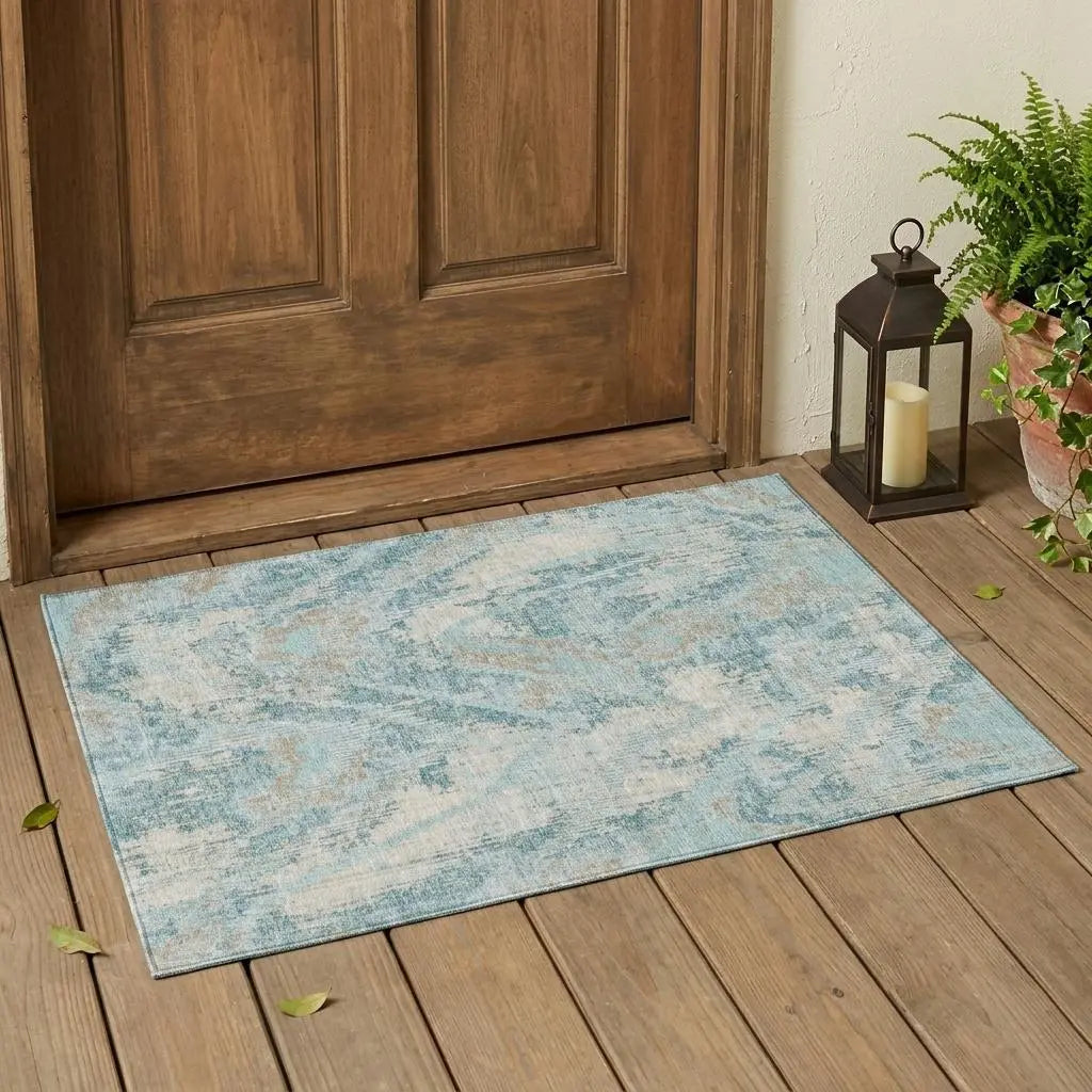 3' X 5' Sky Blue And Blue Abstract Washable Indoor Outdoor Area Rug Homeroots Outdoor