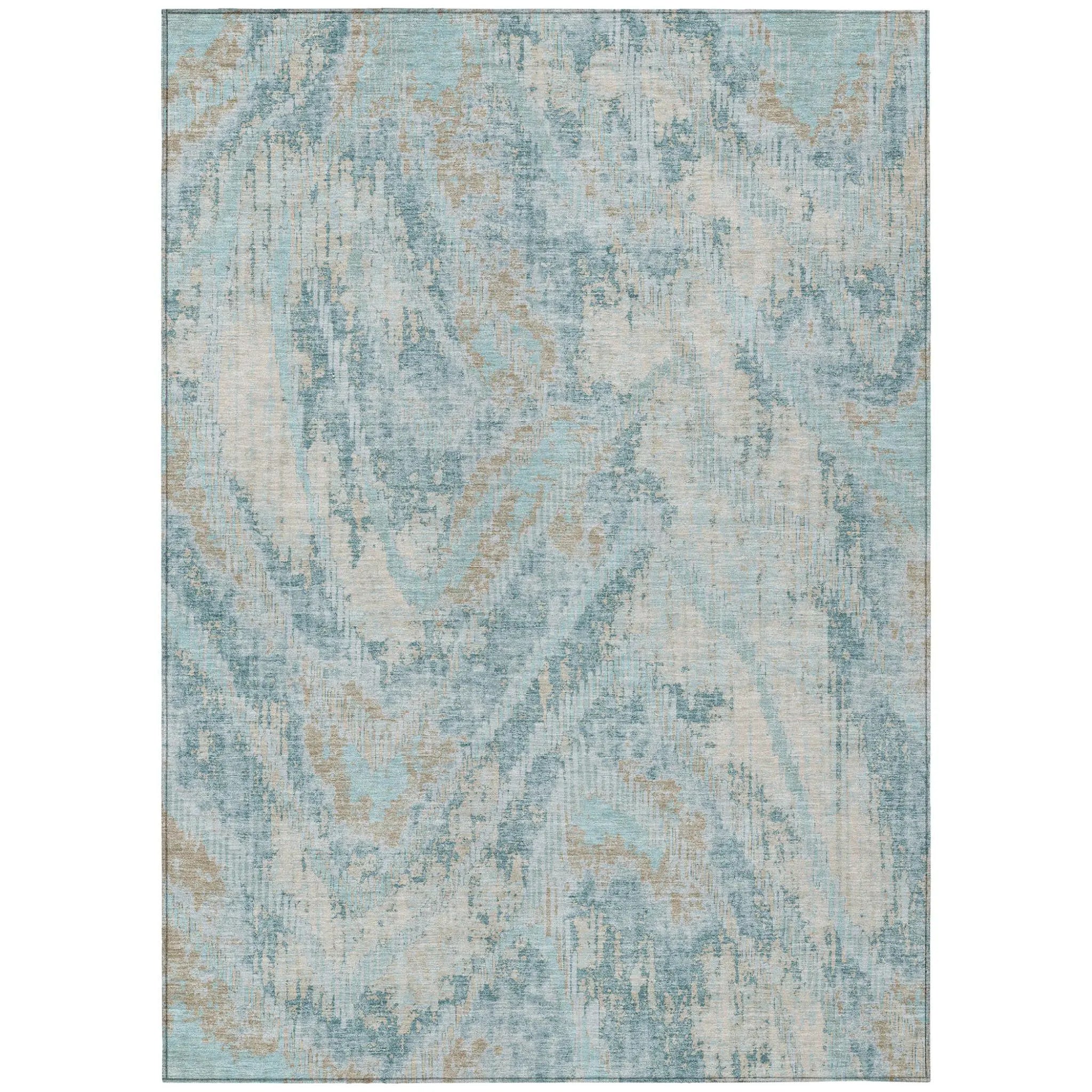 3' X 5' Sky Blue And Blue Abstract Washable Indoor Outdoor Area Rug Homeroots Outdoor