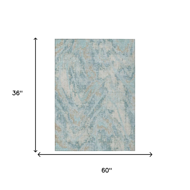 3' X 5' Sky Blue And Blue Abstract Washable Indoor Outdoor Area Rug Homeroots Outdoor