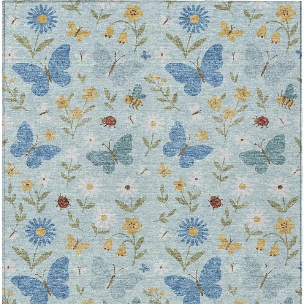 3' X 5' Sky Blue And Blue Abstract Washable Indoor Outdoor Area Rug Homeroots Outdoor