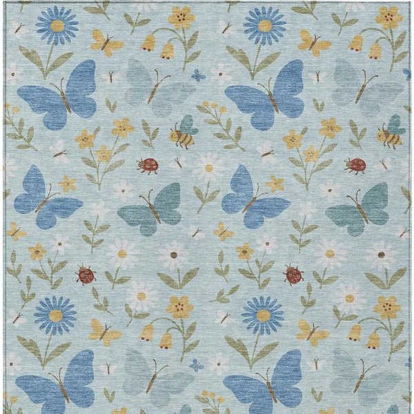 3' X 5' Sky Blue And Blue Abstract Washable Indoor Outdoor Area Rug Homeroots Outdoor