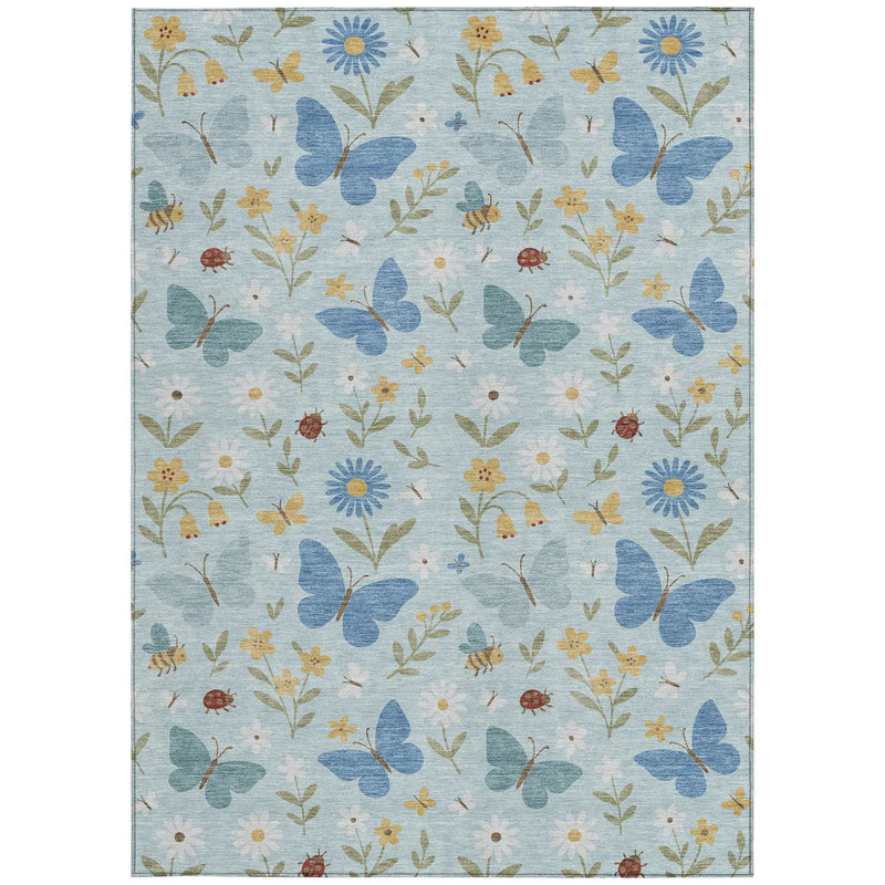 3' X 5' Sky Blue And Blue Abstract Washable Indoor Outdoor Area Rug Homeroots Outdoor