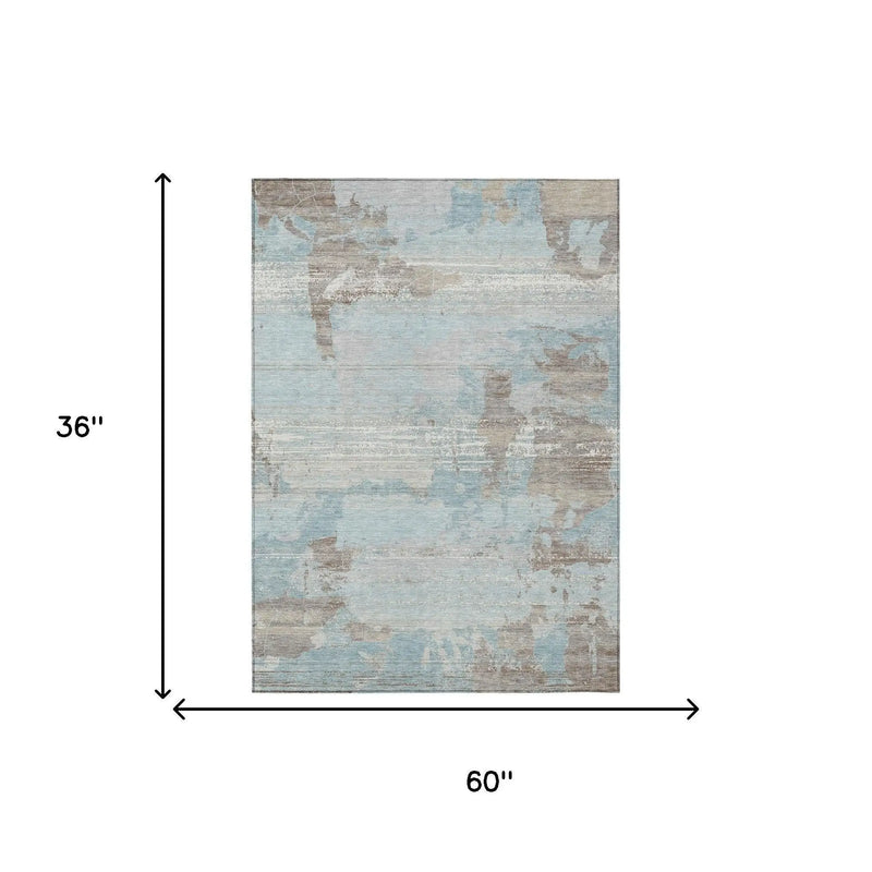 3' X 5' Sky Blue And Blue Abstract Washable Indoor Outdoor Area Rug Homeroots Outdoor