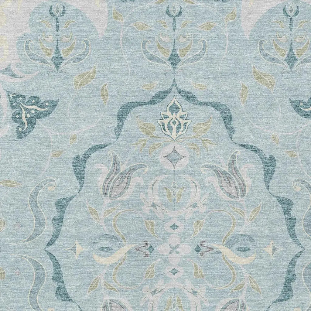 3' X 5' Sky Blue And Blue Damask Washable Indoor Outdoor Area Rug Homeroots Outdoor
