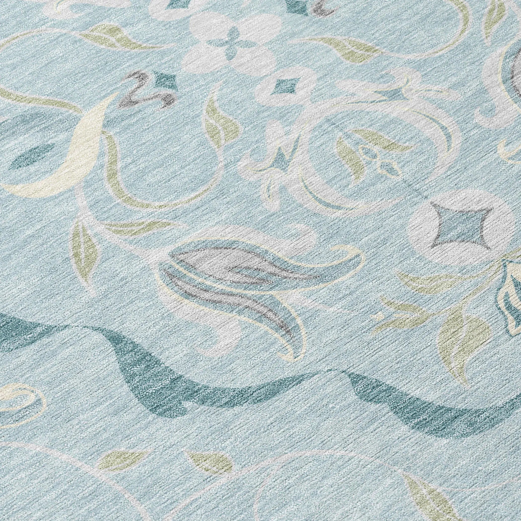 3' X 5' Sky Blue And Blue Damask Washable Indoor Outdoor Area Rug Homeroots Outdoor