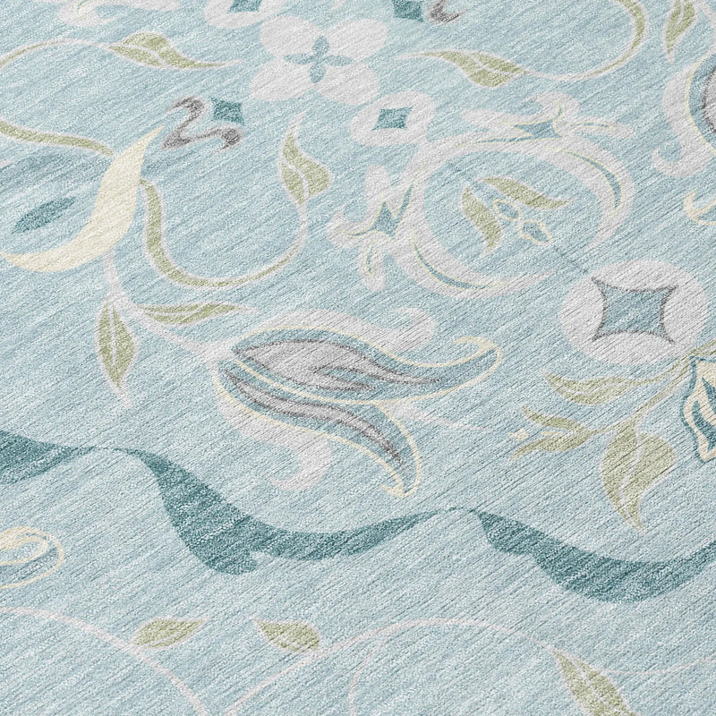 3' X 5' Sky Blue And Blue Damask Washable Indoor Outdoor Area Rug Homeroots Outdoor