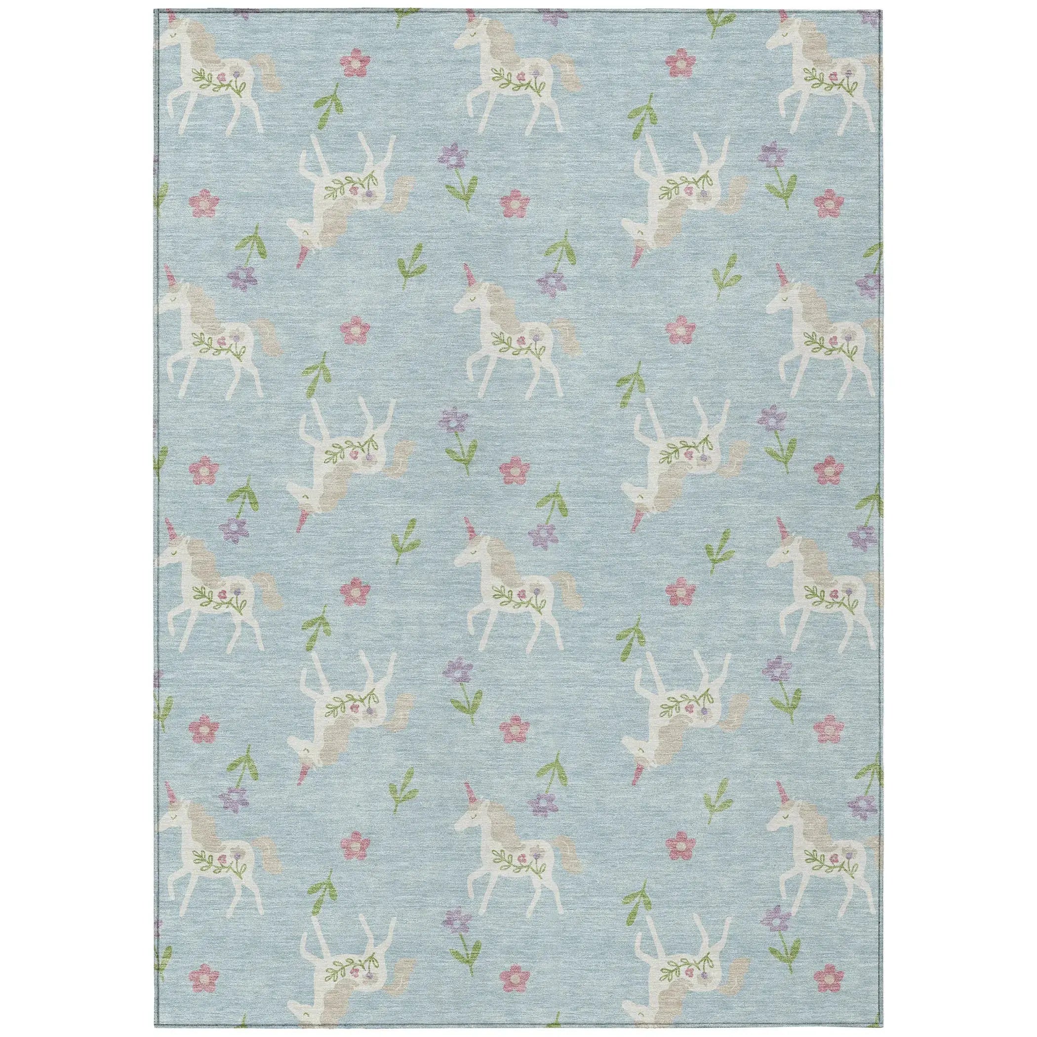 3' X 5' Sky Blue And Blue Floral Washable Indoor Outdoor Area Rug Homeroots Outdoor