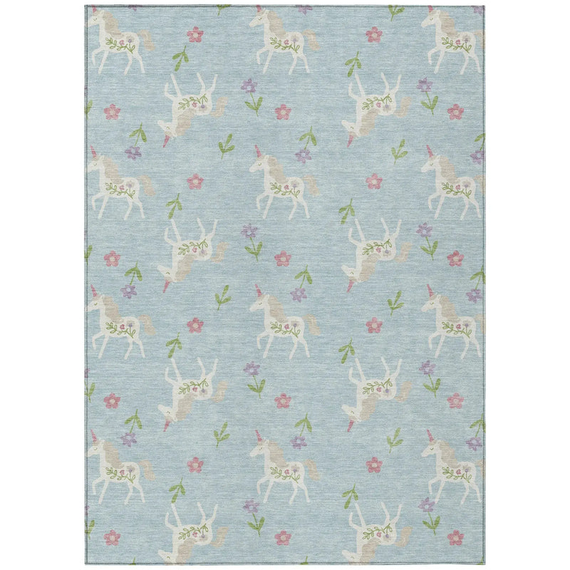 3' X 5' Sky Blue And Blue Floral Washable Indoor Outdoor Area Rug Homeroots Outdoor