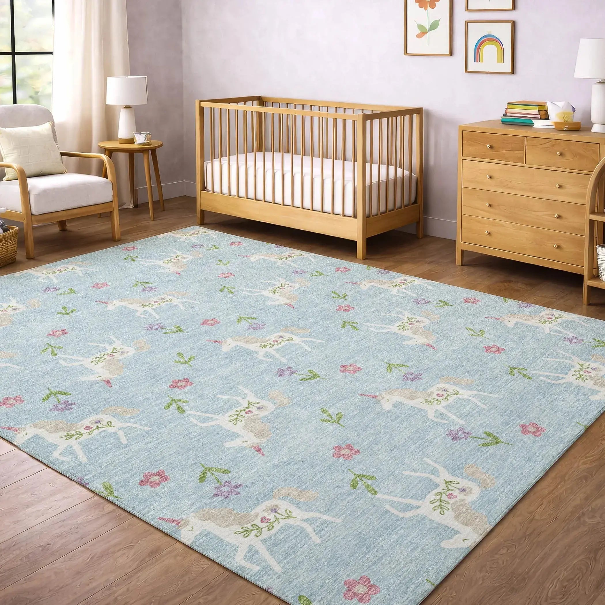 3' X 5' Sky Blue And Blue Floral Washable Indoor Outdoor Area Rug Homeroots Outdoor