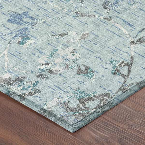 3' X 5' Sky Blue And Blue Floral Washable Indoor Outdoor Area Rug Homeroots Outdoor
