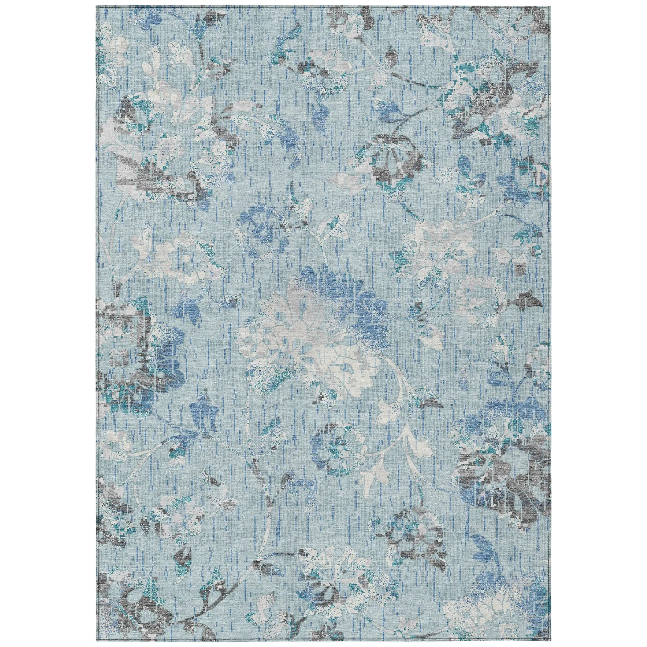 3' X 5' Sky Blue And Blue Floral Washable Indoor Outdoor Area Rug Homeroots Outdoor