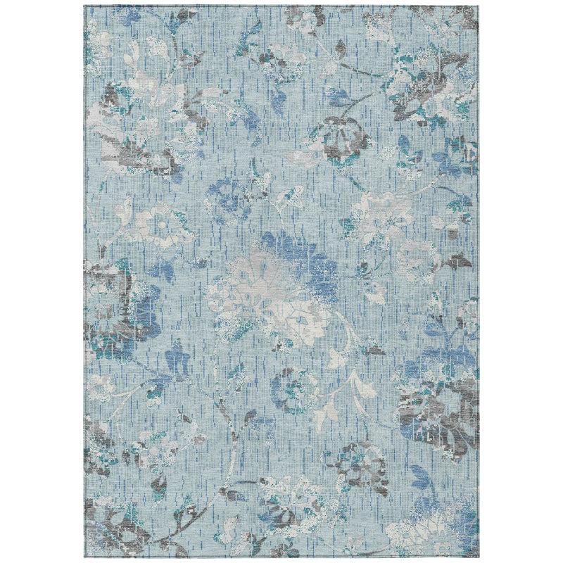 3' X 5' Sky Blue And Blue Floral Washable Indoor Outdoor Area Rug Homeroots Outdoor