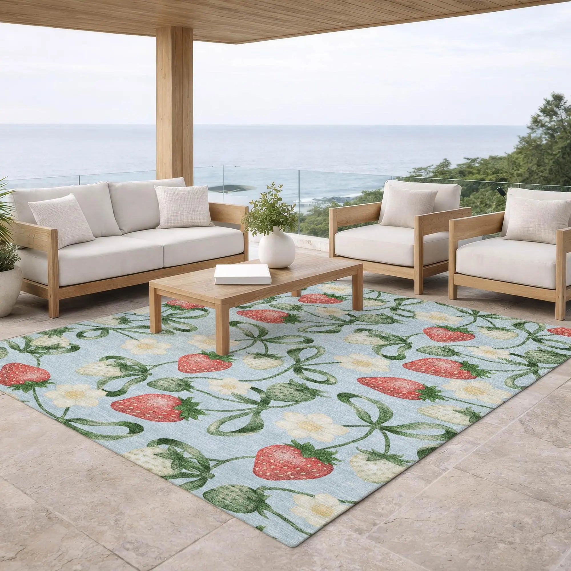 3' X 5' Sky Blue And Blue Floral Washable Indoor Outdoor Area Rug Homeroots Outdoor