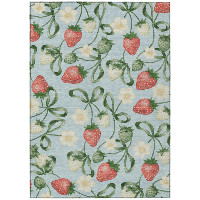3' X 5' Sky Blue And Blue Floral Washable Indoor Outdoor Area Rug Homeroots Outdoor