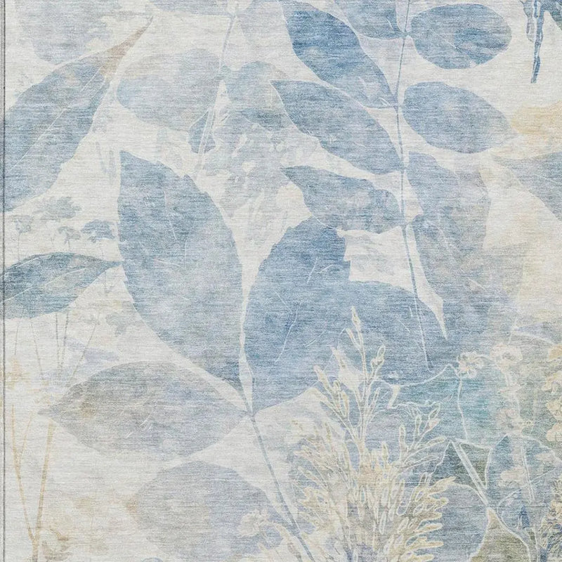 3' X 5' Sky Blue And Blue Floral Washable Indoor Outdoor Area Rug Homeroots Outdoor