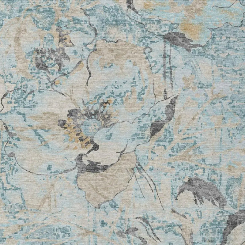 3' X 5' Sky Blue And Blue Floral Washable Indoor Outdoor Area Rug Homeroots Outdoor