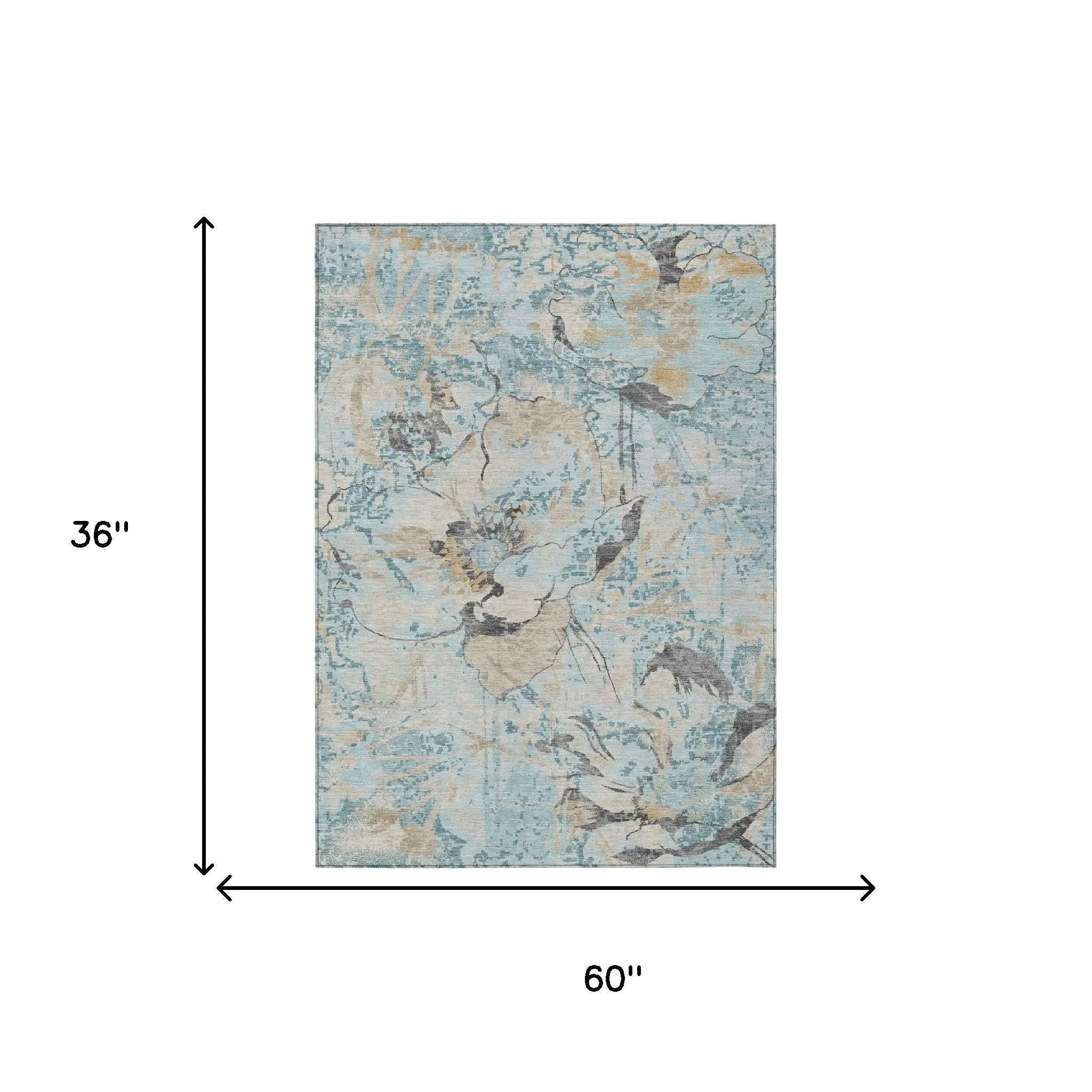 3' X 5' Sky Blue And Blue Floral Washable Indoor Outdoor Area Rug Homeroots Outdoor