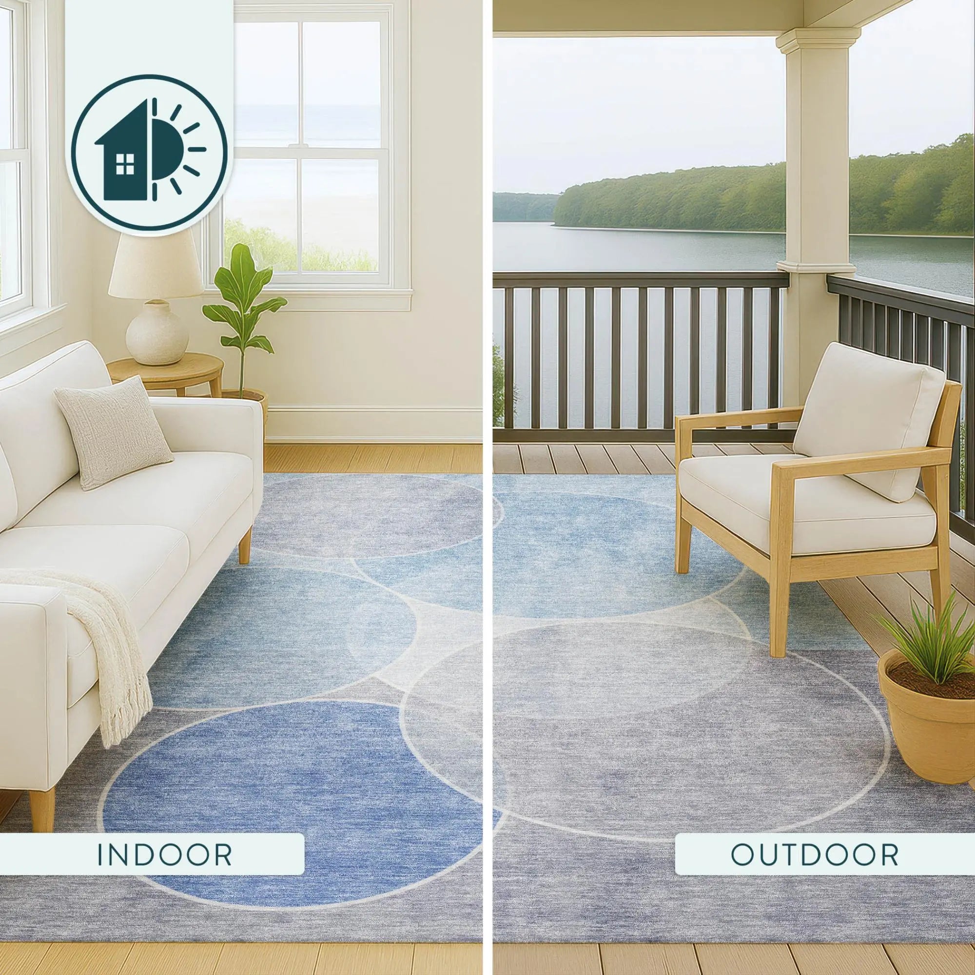 3' X 5' Sky Blue And Blue Geometric Washable Indoor Outdoor Area Rug Homeroots Outdoor