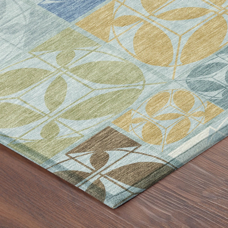 3' X 5' Sky Blue And Blue Geometric Washable Indoor Outdoor Area Rug Homeroots Outdoor