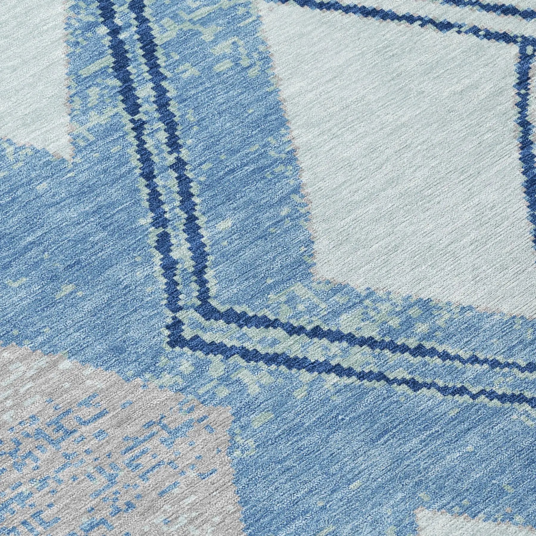 3' X 5' Sky Blue And Blue Geometric Washable Indoor Outdoor Area Rug Homeroots Outdoor